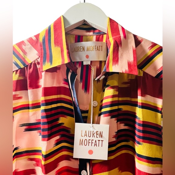 NWT LAUREN MOFFATT  Size 0/Small 100% Silk Shirt Dress Multicolor Sleeveless - Picture 2 of 10